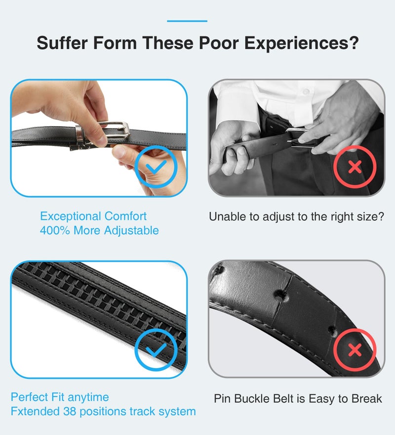 CHAOREN Men's 2 Pack Leather Ratchet Dress Belt, Brown, 1.25" Width, 36" to 42" Waist Adjustable - Image 2